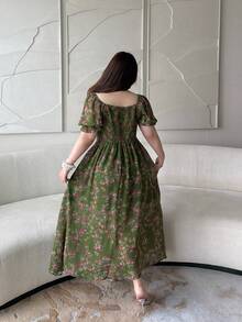 Vibekara Đầm nữ cỡ lớn thanh lịch và gợi cảm cổ chữ V, thắt eo, thích hợp cho các buổi đi chơi và mặc hàng ngày, mùa hè. - màu xanh lá - Xem 2