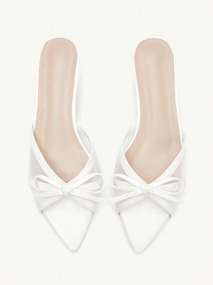 CUCCOO CHICEST Women's Pointed Toe Bow Decor Elegant High Heel Slide Sandals Wedding Shoes Summer Shoes Bride Shoes