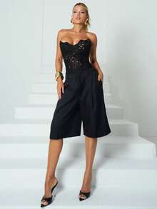 Sandy Gomes 春季简约通勤灰色百慕大女士短裤套装 - 黑色 - 查看 1