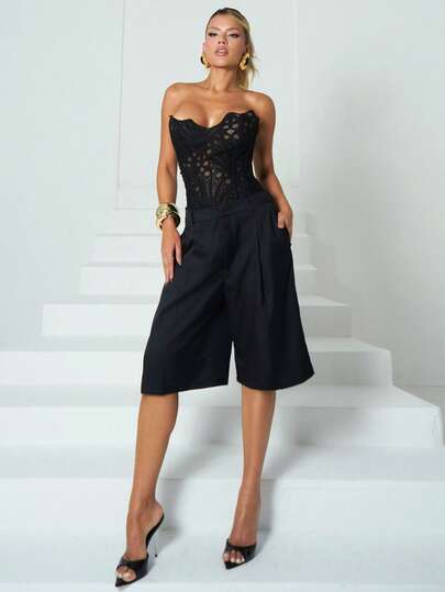 Sandy Gomes Spring Simple Commuting Gray Bermuda Women Shorts Suit