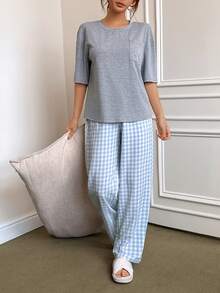 SHEIN Napfluff 女士休闲舒适格子睡衣套装，春夏款 - 彩色 - 查看 4