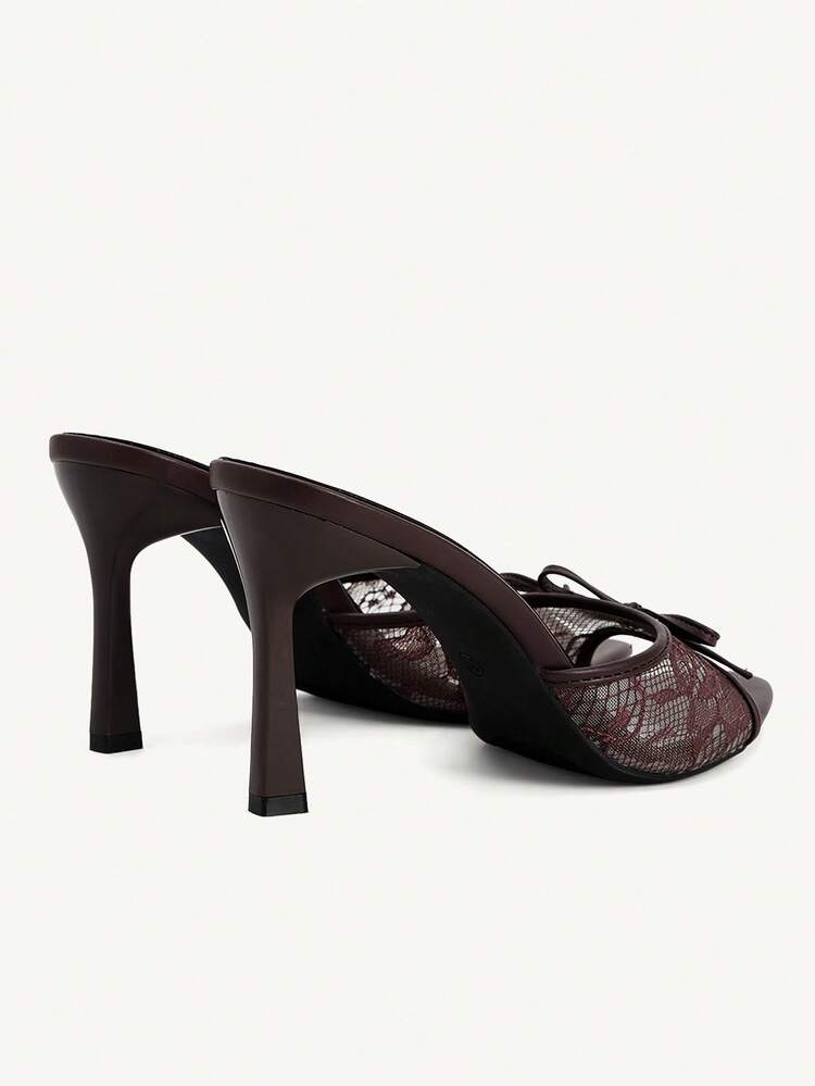 CUCCOO CHICEST Women Shoes Spring And Summer New Brown Lace Mesh Bow Peep Toe Women's High Heel Sandals Slippers Fashion Comfortable Versatile Elegant Sexy Party Women's Sandals Peep Toe Sandals