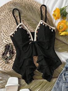GlowEve CURVE Boho Plus Size Spaghetti Strap Cami Top With Lace Up And Asymmetrical Hem - Black - View 1
