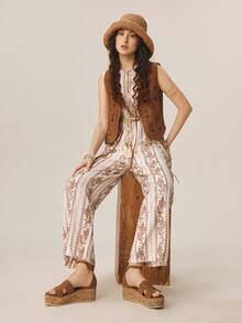 Styleloop 女士时尚经典棕色仿木坡跟厚底凉鞋，舒适圆头粗跟凉鞋，适合休闲、度假、海滩、通勤、波西米亚风、复古美式、音乐节和派对装扮 - 棕色 - 查看 3