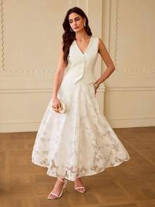 ZEYLAH White Laser Cut Pleated Skirt - White - View 1