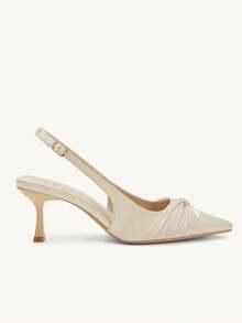 CUCCOO CHICEST Giày cao gót mũi nhọn, thanh lịch, thời trang, đa năng, đính đá lấp lánh, thiết kế nơ, sang trọng, kiểu dáng cổ tích, quai hậu bằng satin, màu mơ, giày cưới, giày mùa xuân, giày cô dâu. - Màu be - Xem 3