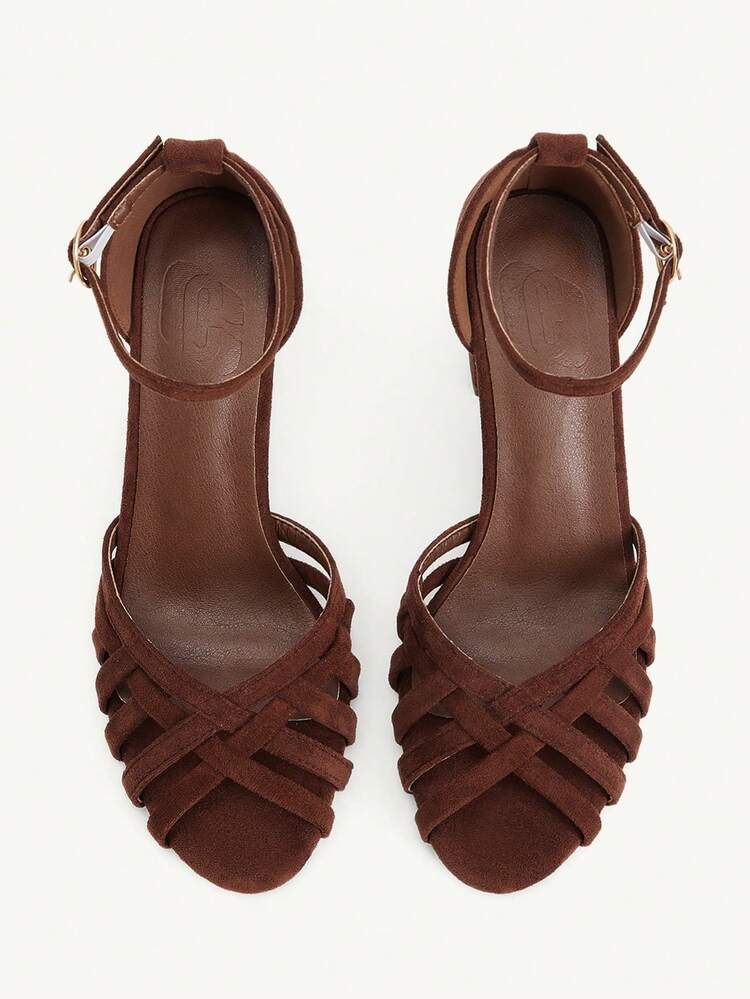 CUCCOO CHICEST Women Shoes Summer And Summer New Hollow Woven Open Toe Round Toe Thick Heel Back Bag With Buckle 8.5cm Women's High Heel Sandals Suede Solid Color Elegant Versatile Daily Dating Women's Shoes Wedding Shoes Summer Shoes Bride Shoes