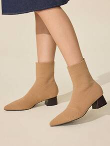 CUCCOO BASICS Women's Fashionable Versatile Pointed Toe Ankle Boots Pumps - Apricot - View 1