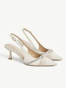 CUCCOO CHICEST Pointed Gentle Temperament Fashionable Versatile Rhinestone Design Sense Bow Elegant Fairy Back Empty Apricot High Heels - Apricot - View 1