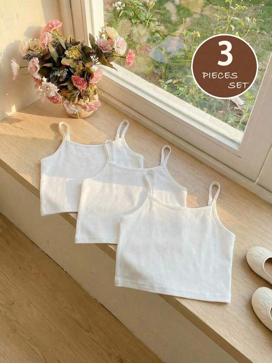 SHEIN 3pcs Young Girl Summer Casual Versatile White Camisole Set - White - View 1