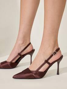 CUCCOO CHICEST 女士尖头细高跟鞋 优雅简约纯色高端套脚鞋 - 咖啡 - 查看 6