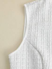 SHEIN Franclia 女士圆领单排扣时尚休闲通勤迷你连衣裙 - 白色 - 查看 6