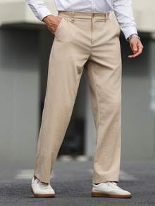 Manfinity Mode Men's Solid Color Pocket Casual Versatile Commute Pants - Khaki - View 4