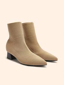CUCCOO BASICS Women's Fashionable Versatile Pointed Toe Ankle Boots Pumps - Apricot - View 2