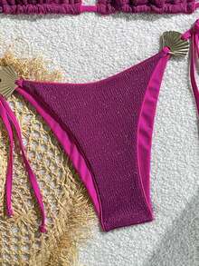 Costavie 泳装 MOD 两件套，金属扇贝装饰挂脖三角比基尼上衣和侧系带泳裤，性感女士夏季度假泳装 - 中紫紅色 - 查看 8