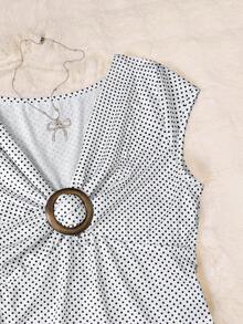 Airaco Áo thun nữ tay ngắn chấm bi, kiểu dáng thường ngày, có khoen tròn nối liền. - trắng - Xem 4