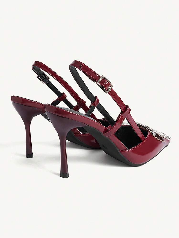 CUCCOO CHICEST Women's Pointed Toe High Heel Shoes With Rhinestone Buckle, Elegant Romantic Sexy Fashion Luxury Basic Black Patent Leather Pumps, Suitable For Afternoon Tea, Date, Party, Workplace, Halloween, Christmas, Thanksgiving, New Year, Spring Festival Gala Wedding Shoes Spring Shoes Bride Shoes