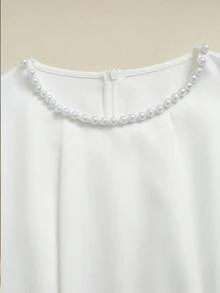 Franclia 女士纯色圆领仿珍珠装饰时尚约会派对迷你连衣裙 - 白色 - 查看 5