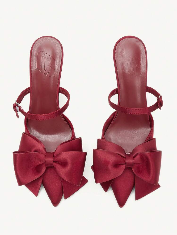 CUCCOO CHICEST Pointed Satin Texture Bow Low Vamp Exposed Heel Versatile Elegant Fairy Style Sexy Red High Heels Wedding Shoes Summer Shoes Bride Shoes
