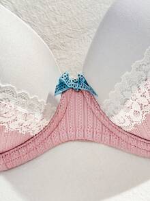 PetitDoll Women's Lace Patchwork Bow Underwire Padded Bra - White - View 9