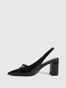 CUCCOO SZL Women Shoes Four Seasons New Large Metal Buckle Design Pointed Thick Heel High Heel Commuter Fashion Animal Embossed Leather Women's High Heel Shoes Dating Afternoon Tea Party Dinner Daily Commuter Wear Spring Shoes - Black - View 4