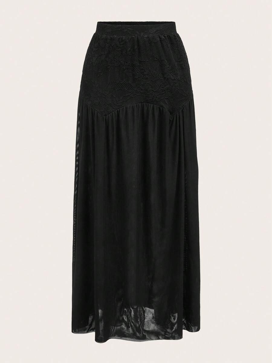 Aloruh Chân váy chữ A màu trơn dành cho nữ, kiểu dáng thường ngày, đa năng, thích hợp cho hẹn hò hoặc du lịch. - màu đen - Xem 1