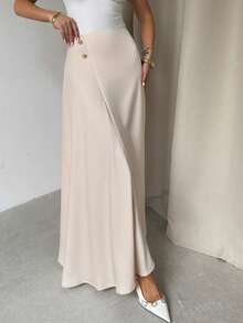 Firerie 女士高端通勤优雅A字缎面长裙，垂褶设计显瘦伞裙，春夏缎面裙，宽松腰身伞裙摆长裙，婚礼派对配套裙，纯色缎面裙，香槟杏色缎面裙，春夏，优雅，通勤，约会，婚礼季，毕业典礼，舞会，演出，音乐会，工作，返校，年会，女士生日，假日，裙子，正式场合 - 杏色 - 查看 4