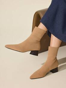 CUCCOO BASICS Women's Fashionable Versatile Pointed Toe Ankle Boots Pumps - Apricot - View 4