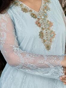 Al Najma Áo choàng dài tay cổ chữ V dáng rộng truyền thống Ả Rập dành cho nữ - Màu vàng - Xem 7