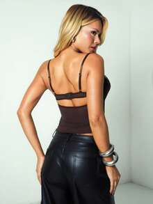 Áo hai dây bó sát ren chắp vá gợi cảm dành cho nữ - Cà phê nâu - Xem 2