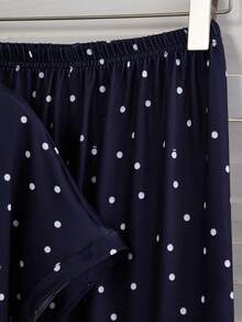 Genkimix Kids 女童时尚可爱波点蝴蝶结印花短袖上衣和宽松裤子两件套休闲舒适睡衣套装 - 黑色 - 查看 8