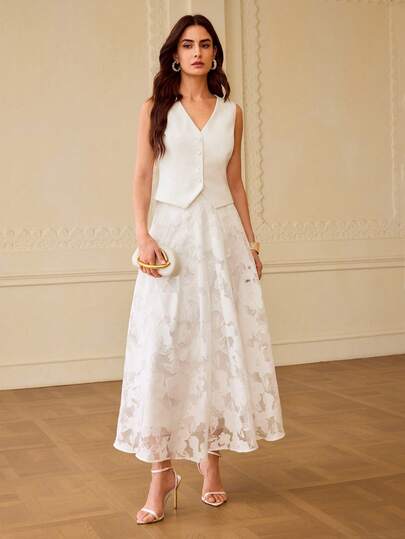 ZEYLAH 女士纯色V领单排扣优雅百搭通勤无袖开襟上衣