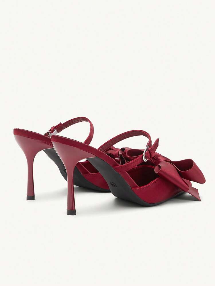 CUCCOO CHICEST Pointed Satin Texture Bow Low Vamp Exposed Heel Versatile Elegant Fairy Style Sexy Red High Heels Wedding Shoes Summer Shoes Bride Shoes