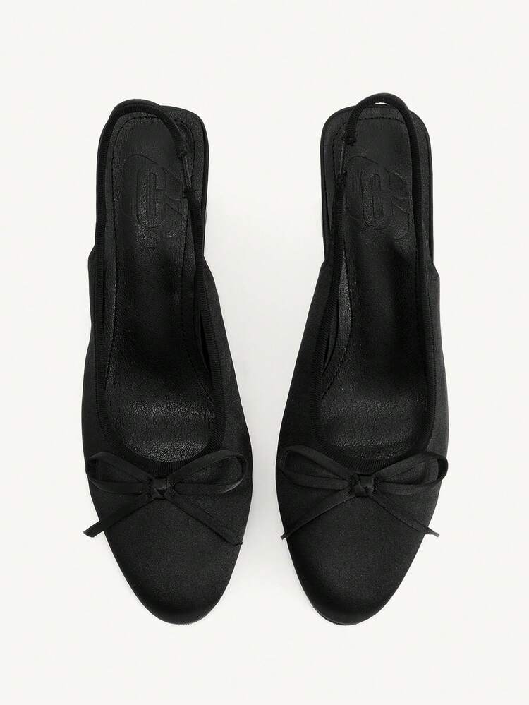 CUCCOO CHICEST Women's Summer/Summer New Bow Round Toe Chunky Heel Mid-Heel Sweet Elegant School Girl Cute Black Satin Ladies High Heel Shoes, Suitable For Dates, Afternoon Tea, Parties, Valentine's Day Wedding Shoes Summer Shoes Bride Shoes