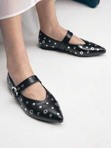 Mnmlis Women's Fashion Slip-On Shoes With Chicken Eye Buckle Design, Suitable For Daily Wear - Black - View 11