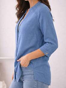 Blusa manga 3/4 con botones frontales - azul - Ver 3