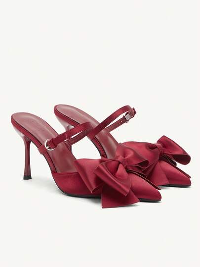 CUCCOO CHICEST Pointed Satin Texture Bow Light Mouth Exposed Heel Versatile Elegant Fairy Style Sexy Red High Heels