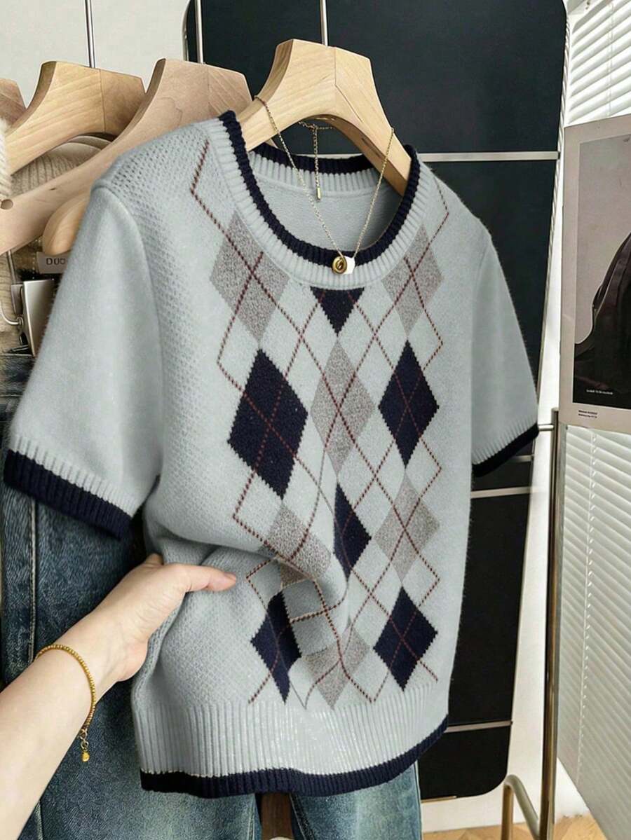 Franclia New Casual Loose Commuter Minimalist Design Women Knit Top, Spring/Autumn - Grey - View 1