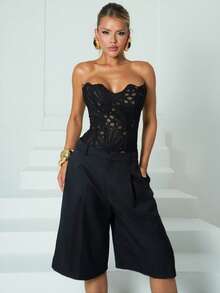 Sandy Gomes 春季简约通勤灰色百慕大女士短裤套装 - 黑色 - 查看 3