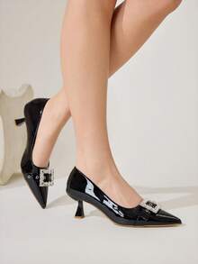 CUCCOO CHICEST 女士纯色尖头水钻装饰优雅高跟鞋 - 黑色 - 查看 8