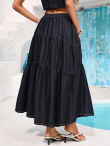 Vivid Eden Women's Pleated Casual Versatile Date & Outing Denim Mini Skirt - Dark Wash - View 7