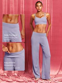 28" Petite SoftCalm Modal Silk Touch Wide Leg High Waist Lounge Pants With Side Pockets Daily Casual Spring Summer - Dusty Purple - View 3