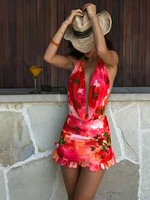 Bonvoyette Mono vestido con falda superpuesta y pliegues con estampado, para primavera/verano - Multicolor - Ver 5