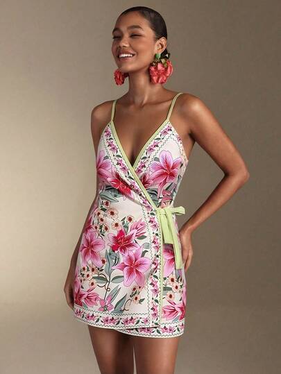 Swim Vcay Women's New Positioning Print Spaghetti Strap Comfortable Adult Sexy Elegant Resort Avant-Garde Minimalist One-Piece Tie-Up Kimono Cover Up Swimsuit Dress For Women Summer Beach Dress Women Dresses Vacation Bathing Suit Dress Tropical Vacation Dress Resort Wear Women Tropical Dresses For Women Sundresses For Women