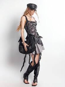 Bloopia Women's Dark-Toned Floral Print Lace Trim Dress - Multicolor - View 1