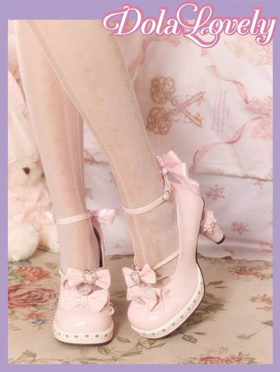 Dola Lovely Women's Bow Decor Buckle Design Fashionable High Heels, Versatile For Daily Wear Fairycore