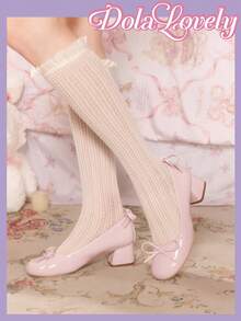 Dola Lovely 女士浅粉色漆皮圆头蝴蝶结粗跟鞋，温柔甜美，日常通勤百搭高跟女鞋 - 淺粉色漆皮 - 查看 3