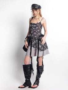 Bloopia Women's Dark-Toned Floral Print Lace Trim Dress - Multicolor - View 5