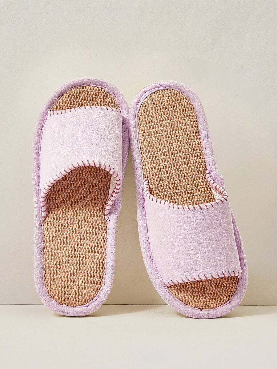 Cuccoo Breathable Linen Slippers Ladies Couple Home Indoor Soft Bottom Four Seasons Home Slippers - Purple - View 1