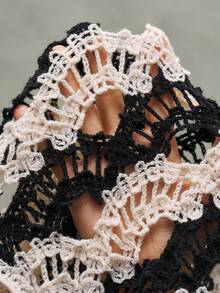 Bohemela Asymmetrical Tassel Knit Vest, Crochet Lace Embroidery Retro Cardigan, Hollow Out Summer Holiday Top - Black - View 9